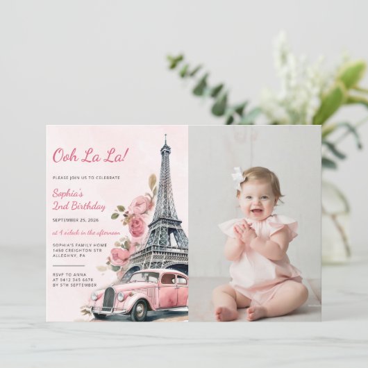 Eiffelturm Paris 2. Geburtstag Foto Einladung (Stehend Vorderseite)