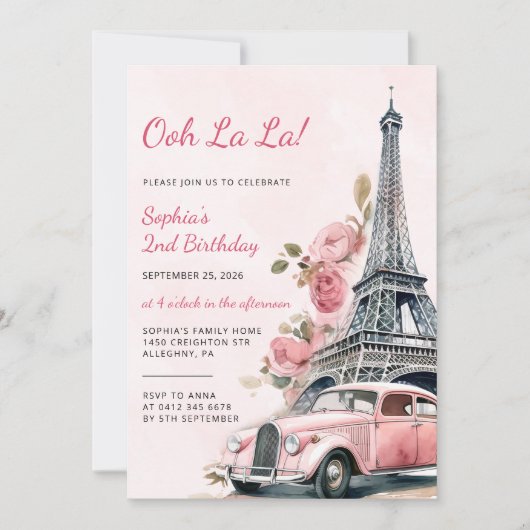 Eiffelturm Paris 2. Geburtstag Party Einladung (Vorderseite)