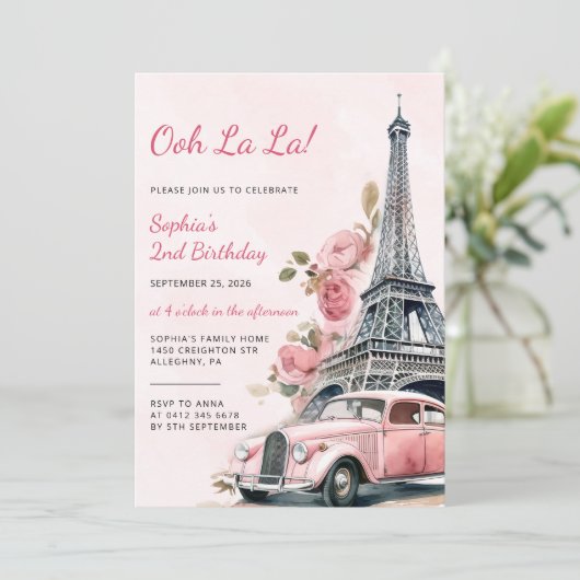 Eiffelturm Paris 2. Geburtstag Party Einladung (Stehend Vorderseite)
