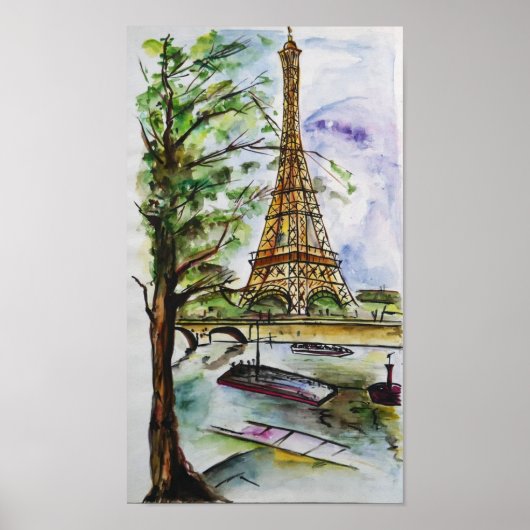 Eiffelturm Paris Aquarell – Blick vom Fluss Poster (Vorne)