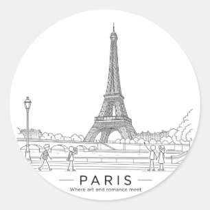 Eiffelturm Paris Architektur Line Art Runder Aufkleber