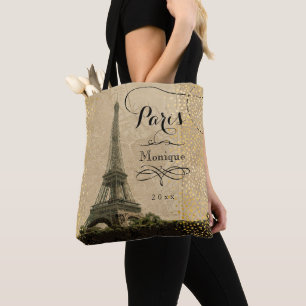 Eiffelturm Paris Beige Falschgold Monogramm Name Tasche