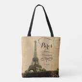 Eiffelturm Paris Beige Imitat Goldmonogramm Tasche (Rückseite)