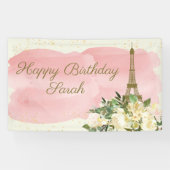 Eiffelturm Paris Birthday Pink Gold Glitzer Banner (Horizontal)