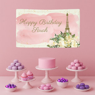 Eiffelturm Paris Birthday Pink Gold Glitzer Banner