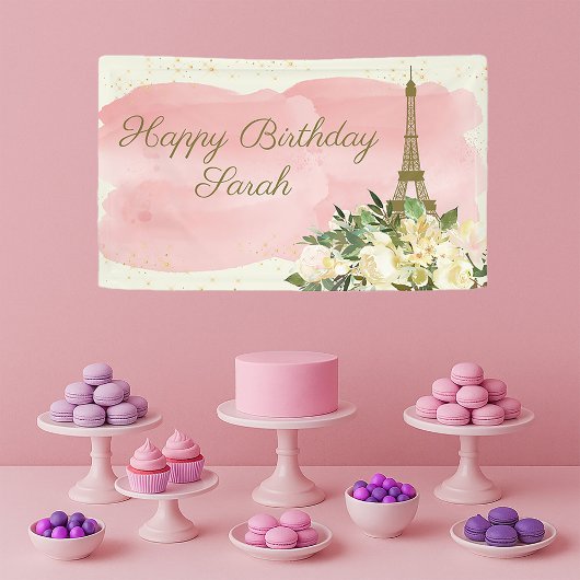 Eiffelturm Paris Birthday Pink Gold Glitzer Banner