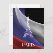 Eiffelturm Paris blaue weiße Flagge auf schwarz Postkarte (Vorne/Hinten)