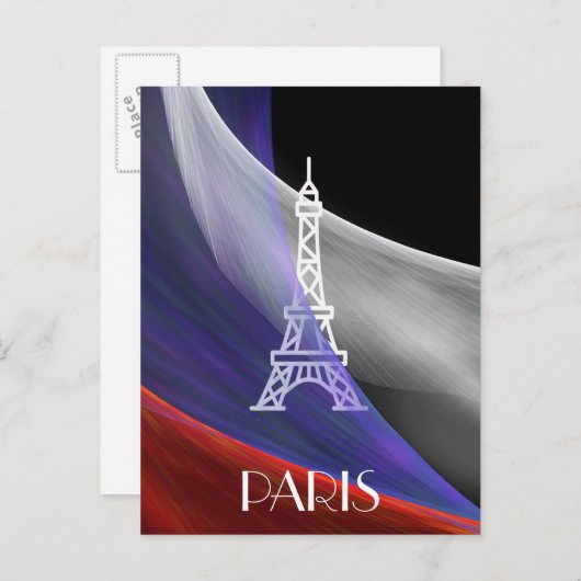 Eiffelturm Paris blaue weiße Flagge auf schwarz Postkarte (Vorne/Hinten)