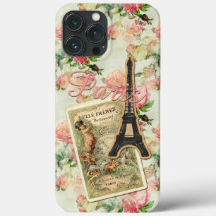 Eiffelturm Paris Blush Peach Pink Floral Muster iPhone 13 Pro Max Hülle