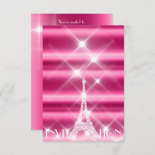 Eiffelturm Paris Bridal Sweet 16. Diamant Pink Einladung (Vorne/Hinten)