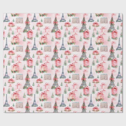 Eiffelturm, Paris Chic Französisch Pink Weihnachte Geschenkpapier (Flach)
