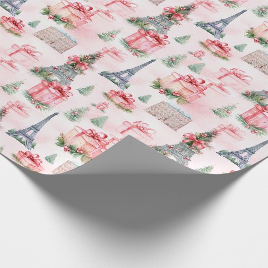 Eiffelturm, Paris Chic Französisch Pink Weihnachte Geschenkpapier (Ecke)