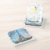 Eiffelturm Paris Frankreich Handgezeichnetes Wasse Glasuntersetzer (Schrägansicht)