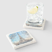 Eiffelturm Paris Frankreich Handgezeichnetes Wasse Steinuntersetzer (Seitenansicht)