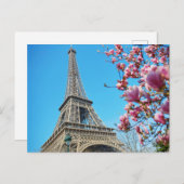 Eiffelturm, Paris Frankreich, Pink Blossom Postcar Postkarte (Vorne/Hinten)