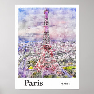 Eiffelturm Paris Frankreich Reise Wasserfarbe Hand Poster