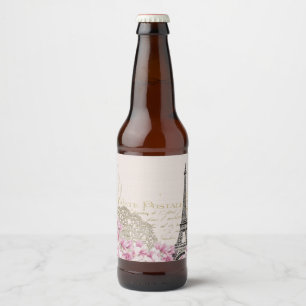 Eiffelturm Paris Frankreich Romantik Rose Vintage Bierflaschenetikett