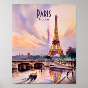 Eiffelturm Paris Frankreich Sonnenuntergang Aquare Poster