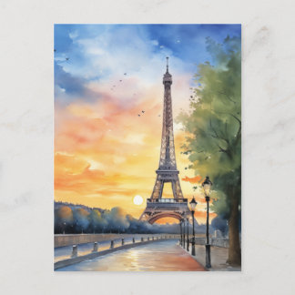 Eiffelturm Paris Frankreich Sonnenuntergang Aquare Postkarte