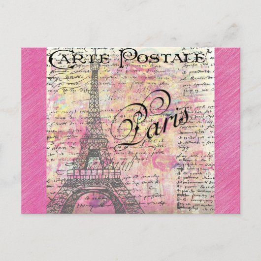 Eiffelturm Paris Frankreich Vintag Pink Postkarte (Vorderseite)