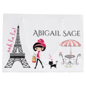 Eiffelturm Paris Girl and Cat Black and Pink Große Geschenktüte (Rückseite)