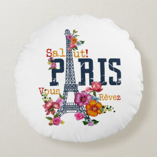 Eiffelturm Paris Hemd Salut Blühendes Paris Fra Rundes Kissen