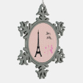 Eiffelturm, Paris, Herz, Polka Dots, Rosa Schneeflocken Zinn-Ornament (Links)