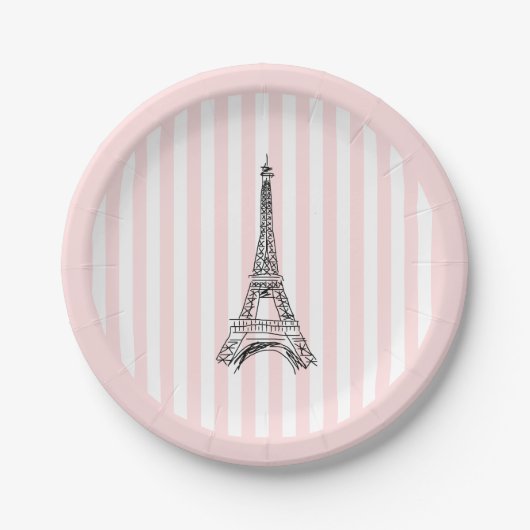 Eiffelturm Paris Illustration Rosa Streifen Pappteller (Vorderseite)