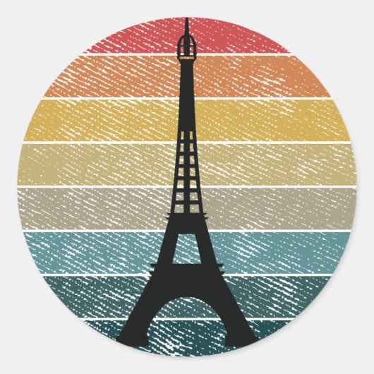 Eiffelturm Paris im Retro Sunset Circle Vintag Runder Aufkleber (Vorderseite)