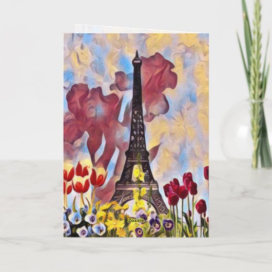 Eiffelturm, Paris Iris, Tulips Spring Blumen Karte (Rückseite)