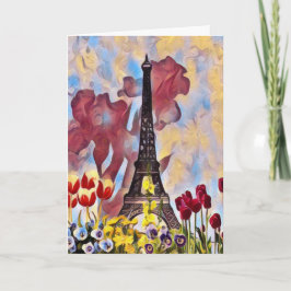 Eiffelturm, Paris Iris, Tulips Spring Blumen Karte
