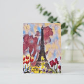 Eiffelturm, Paris Iris, Tulips Spring Blumen Postkarte (Stehend Vorderseite)