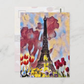 Eiffelturm, Paris Iris, Tulips Spring Blumen Postkarte (Vorne/Hinten)