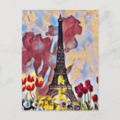 Eiffelturm, Paris Iris, Tulips Spring Blumen Postkarte (Vorderseite)