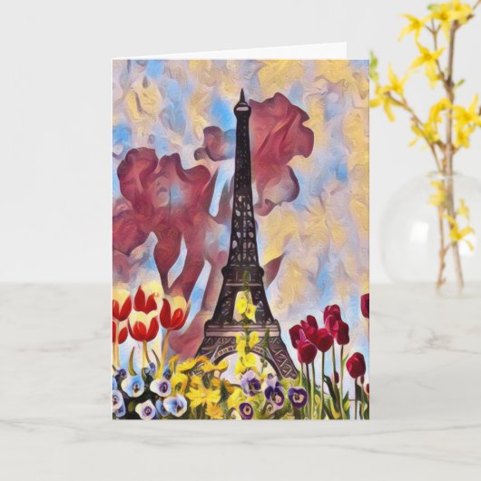 Eiffelturm, Paris Iris, Tulpen Frühlingsblumen Karte (Gelbe Blume)