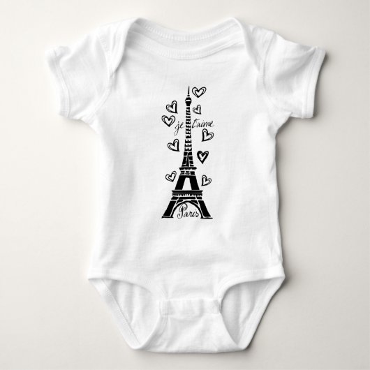 EIFFELTURM PARIS JE T'AIME UND HERZ-DRUCK BABY STRAMPLER (Vorderseite)