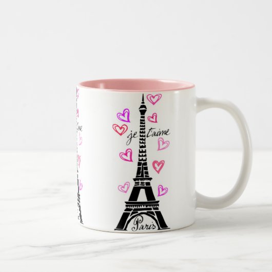 EIFFELTURM PARIS JE T'AIME UND HERZ-DRUCK ZWEIFARBIGE TASSE (Rechts)