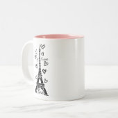 EIFFELTURM PARIS JE T'AIME UND HERZ-DRUCK ZWEIFARBIGE TASSE (Vorderseite Links)