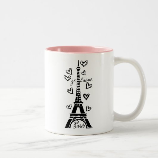 EIFFELTURM PARIS JE T'AIME UND HERZ-DRUCK ZWEIFARBIGE TASSE (Rechts)