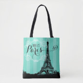 Eiffelturm-Paris-Monogramm Seafoam grüne Streifen Tasche (Vorderseite)