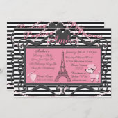 Eiffelturm Paris Pink Poodle Babydusche Einladung (Vorne/Hinten)