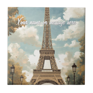 Eiffelturm Paris Reise Vintage Retro Art Name Fliese