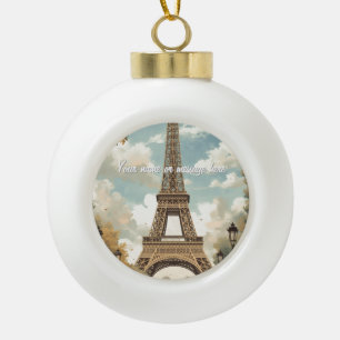 Eiffelturm Paris Reise Vintage Retro Art Name Keramik Kugel-Ornament