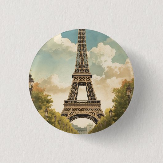 Eiffelturm Paris Reise Vintage-Stil Retro-Kunst Button (Vorderseite)