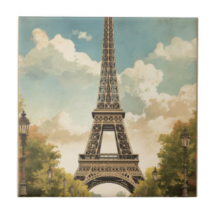Eiffelturm Paris Reise Vintage-Stil Retro-Kunst Fliese