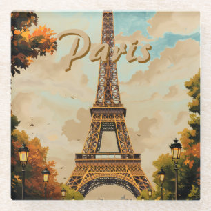 Eiffelturm Paris Reise Vintage-Stil Retro-Kunst Glasuntersetzer