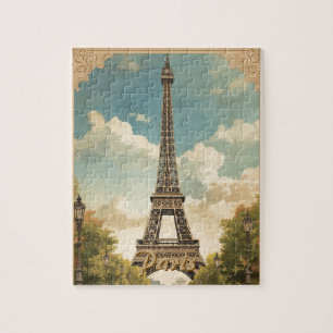 Eiffelturm Paris Reise Vintage-Stil Retro-Kunst Puzzle