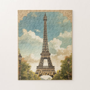 Eiffelturm Paris Reise Vintage-Stil Retro-Kunst Puzzle