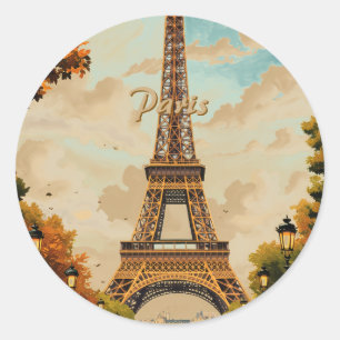 Eiffelturm Paris Reise Vintage-Stil Retro-Kunst Runder Aufkleber