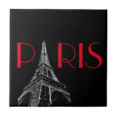 Eiffelturm Paris Reisen Schwarz-weißer Roter Pop K Fliese (Vorderseite)